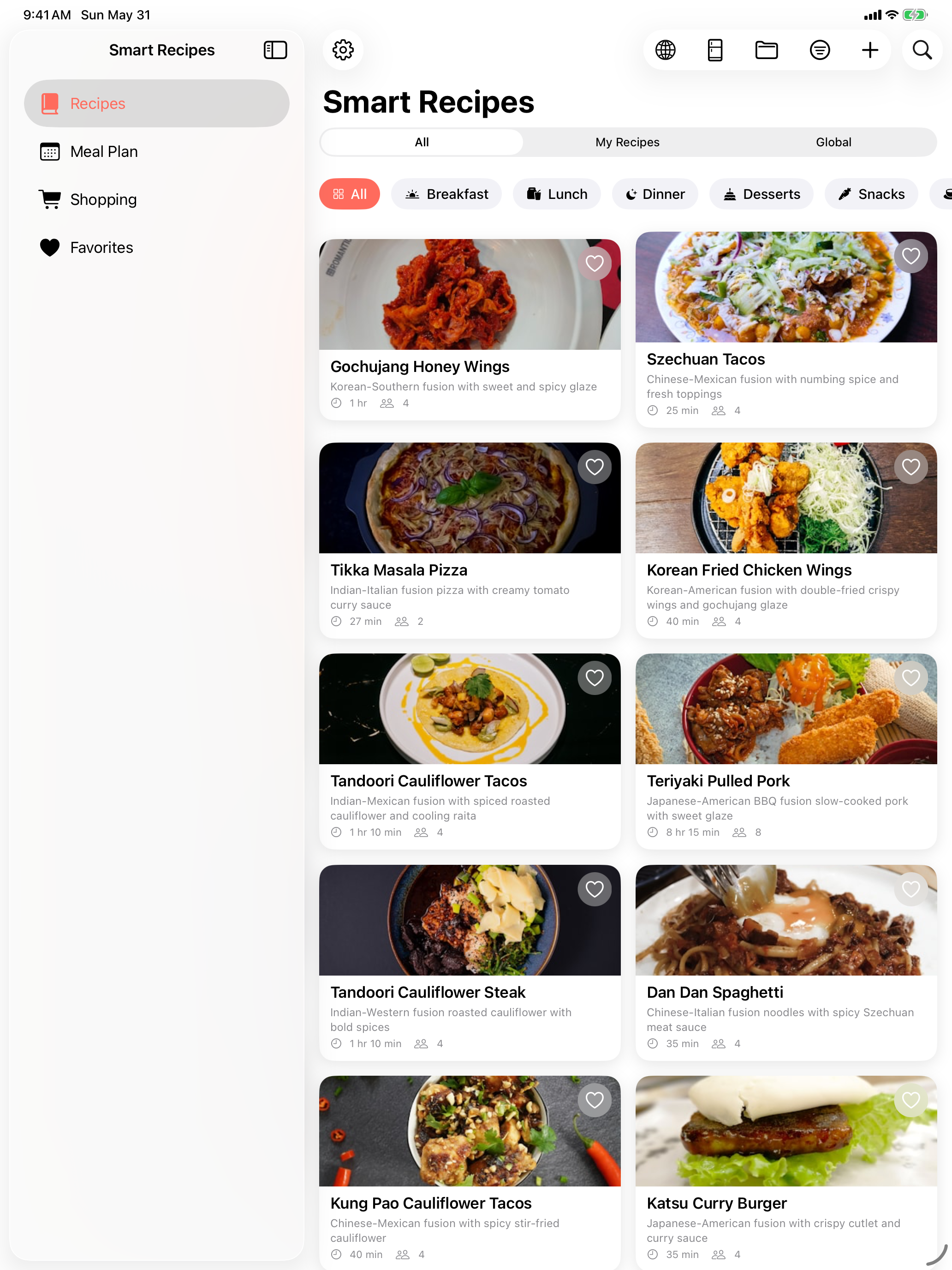 Smart Recipes meal planning on iPad